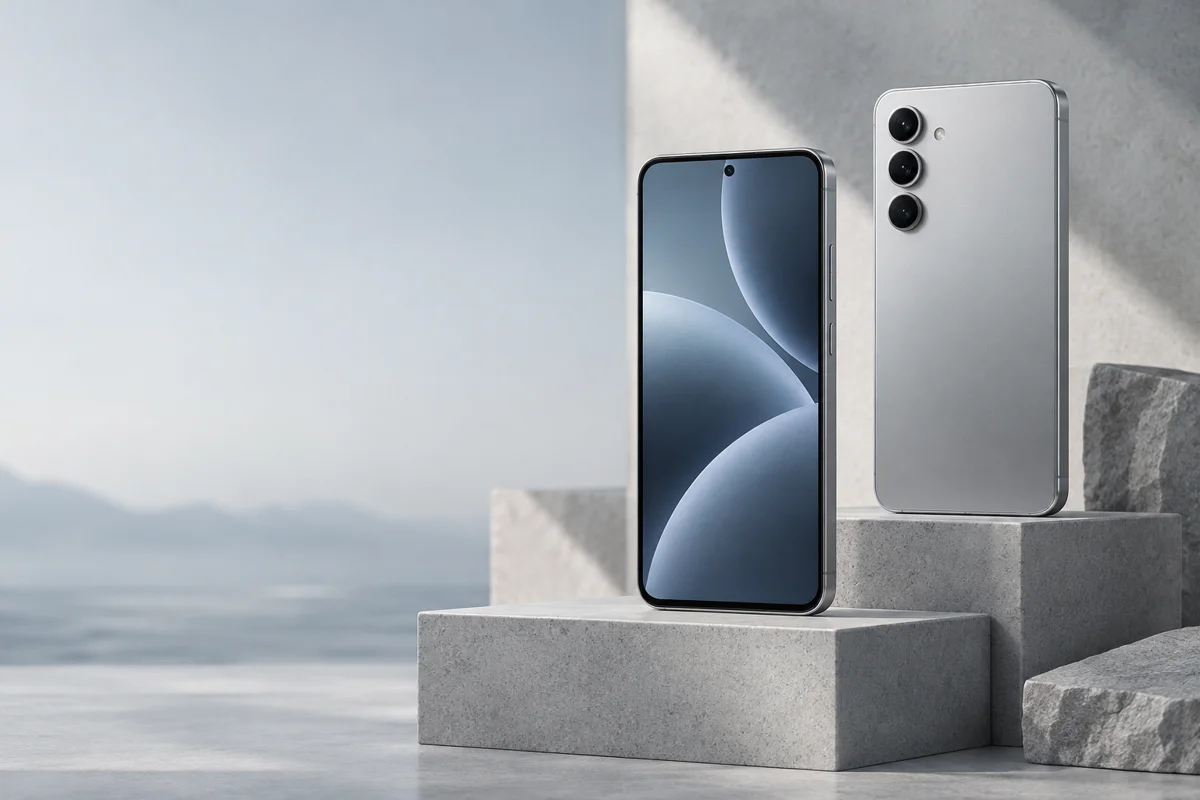 Illustrative silver smartphones
